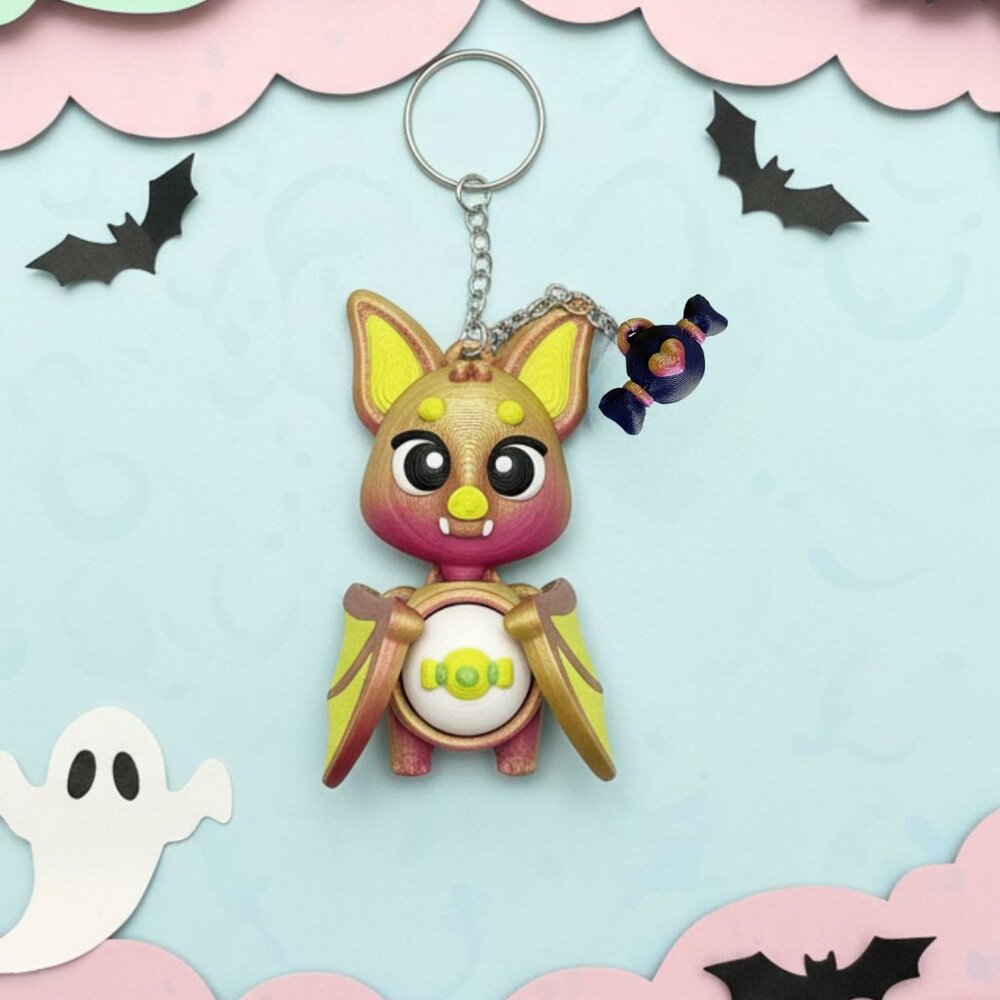 Iridescent Flexi Clicky Bat Fidget Keychain Purse Charm Backpack Trinket Gift